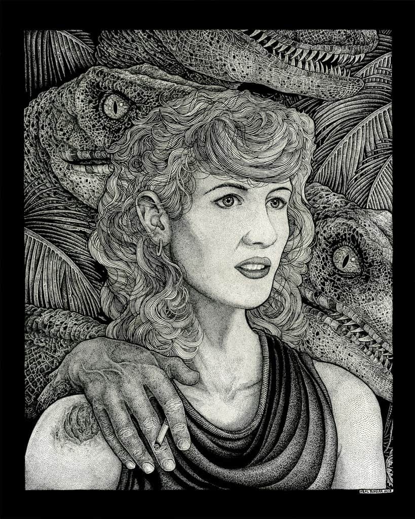 'Woman Inherits the Earth' by Neal Russler from Mondo's Jurassic Park exhibit 'When Dinosaurs Ruled the Earth'