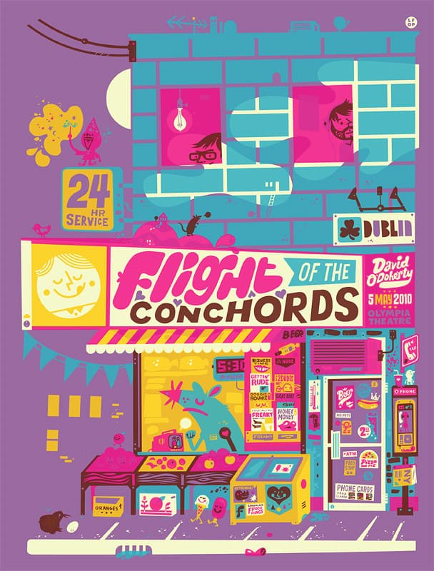 Flight of the Conchords gig poster by The Little Friends of Printmaking