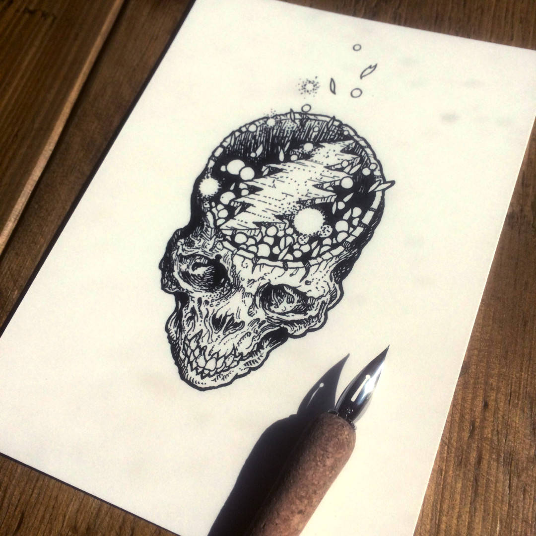 Richey Beckett's drawing of the 'Stealie' / 'Exploding Skulls' crossover