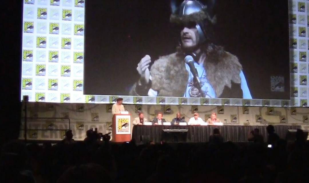 Randy at the 'Expendables 2' panel at Comic Con 2012, asking Arnold a question dressed as, you guessed it - Conan The Barbarian.