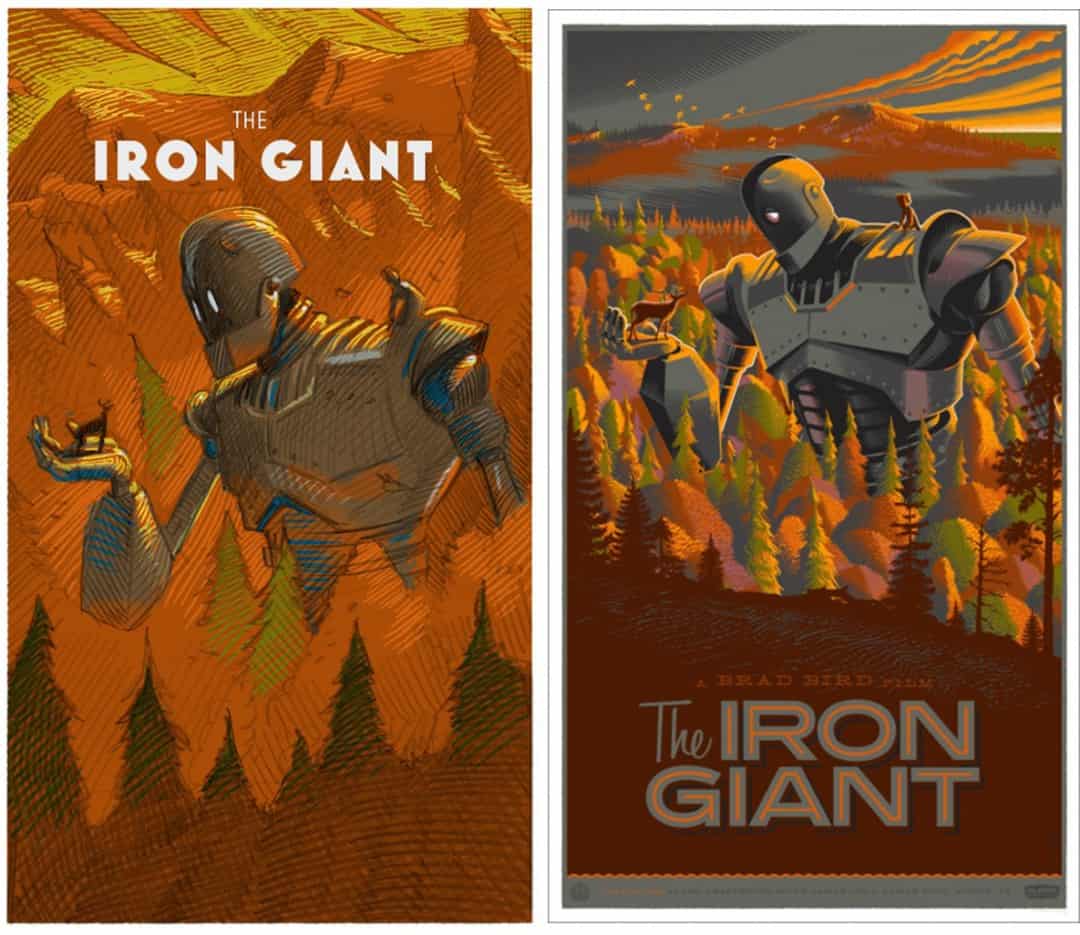 Laurent Durieux's 'Iron Giant' sketch and final image.