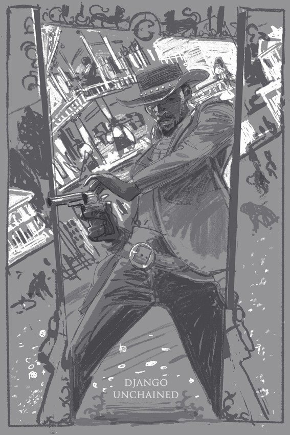 Sketch for 'Django Unchained' by Rich Kelly for Mondo's Oscar series.