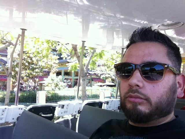 Your Humble Narrator, riding the Disneyland tram solo.