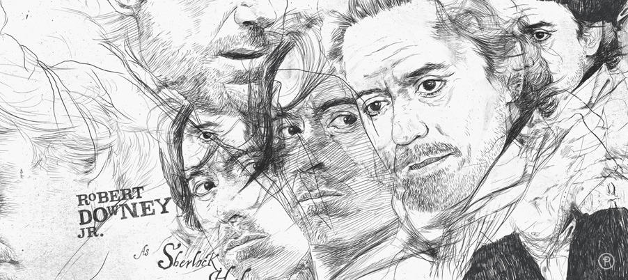 Sketch for 'Sherlock Holmes' credit sequence. Design, illustration, direction created with Danny Yount of Prologue Films.