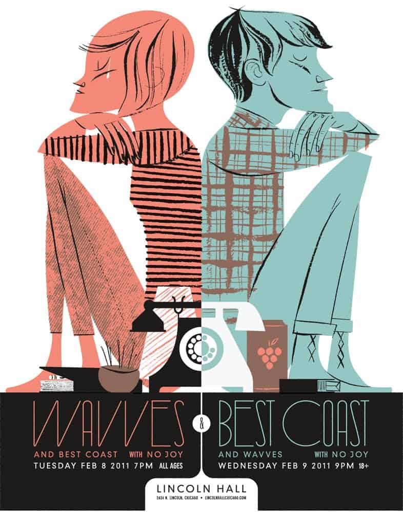 Gig poster for Wavves / Best Coast show by Anne Benjamin