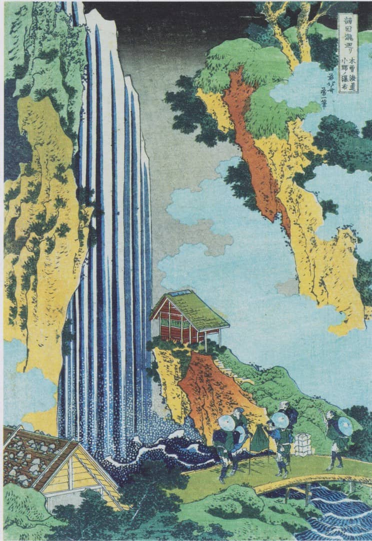 'Ono Waterfall on the Kisokaido Road' by Katsushika Hokusai used as reference for Tomer Hanuka's 'Rambo II' illustration.