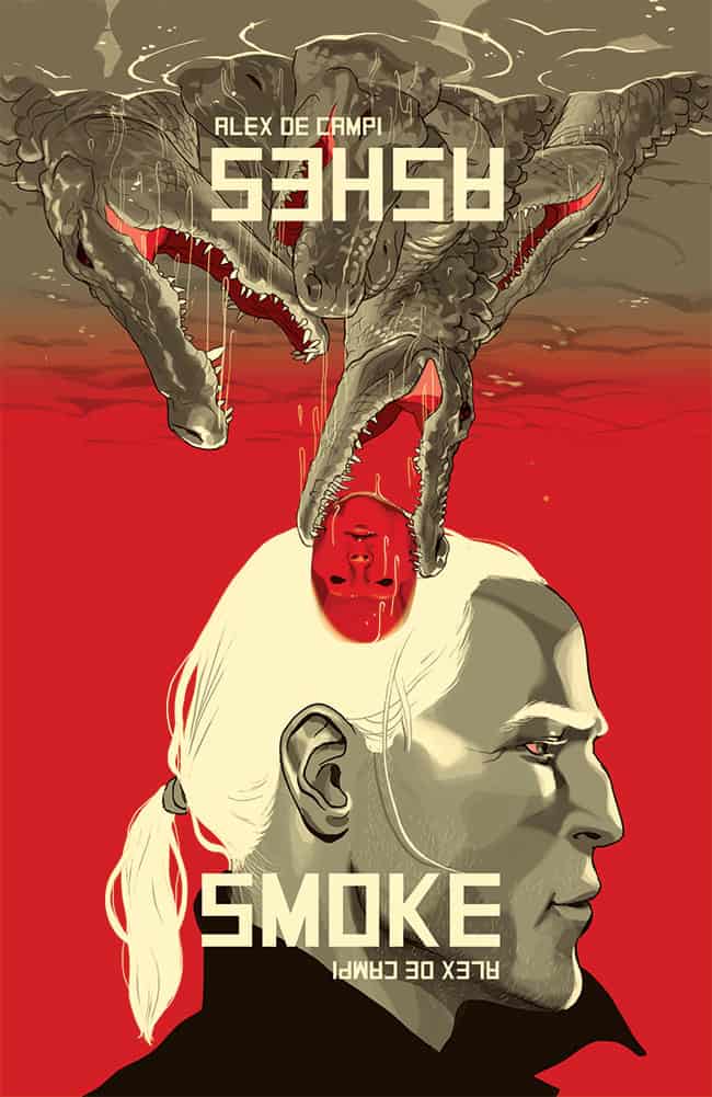 'Smoke / Ashes' flip cover for Alex De Campi's twin graphic novels by Tomer Hanuka