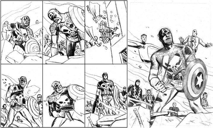 'What if? Age of Ultron' #4 variant cover process sketch by Jim Rugg
