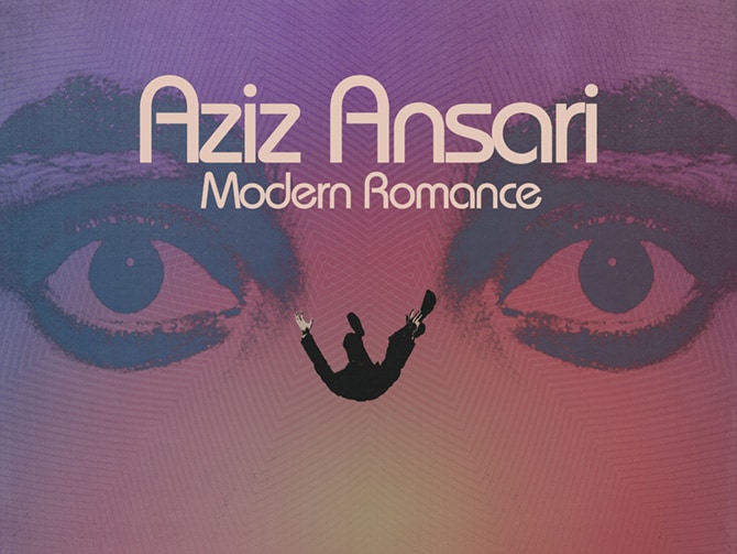 Poster for comedian Aziz Ansari's 'Modern Romance' tour designed by Jay Shaw