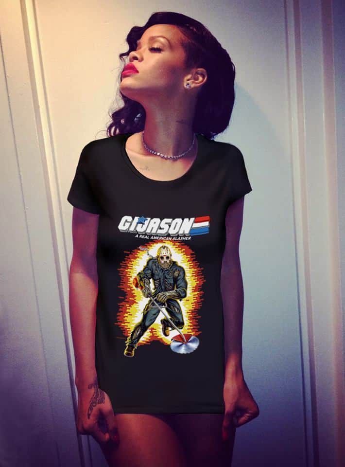 Rihanna sports Jason Edmiston's 'G.I. Jason' t-shirt. Guess she shops at Fright Rags.