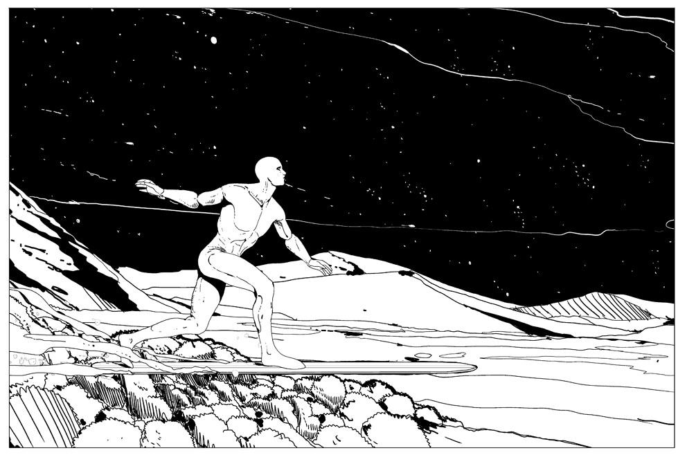 'Silver Surfer' black and white sketch by Kilian Eng