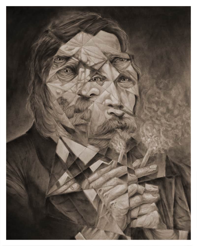 'Polyopic Fragments: For He Is the Man of Sin, the Son of Perdition' original charcoal drawing by Randy Ortiz