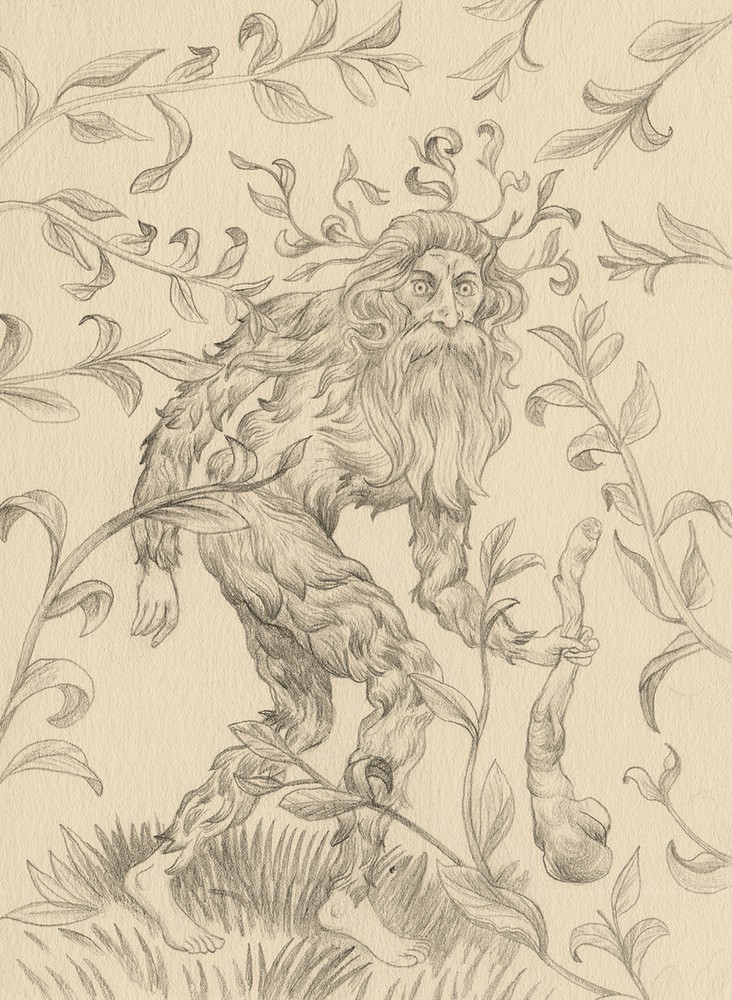 Drawing for 'Woodwose' illustration for Fortean Times by Jonathan Burton