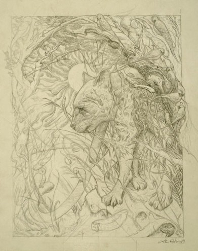 'Bagheera' pencil drawing by Andrew Ghrist for his show 'Tiger! Tiger!' at Galerie F