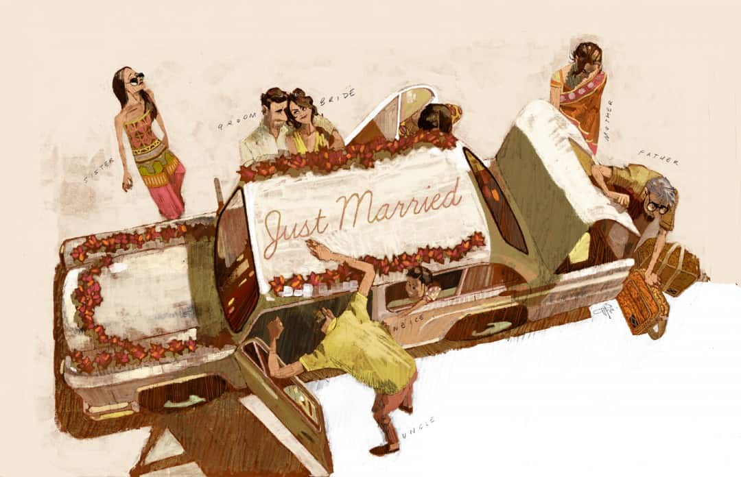 Marc Aspinall's illustration for the Conde Nast Traveller India article on 'familymooning'