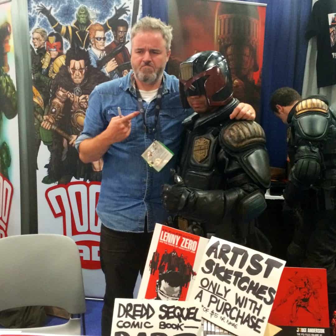 Jock with one of the many Dredd fans at the 2000 AD booth at San Diego Comic Con 2014