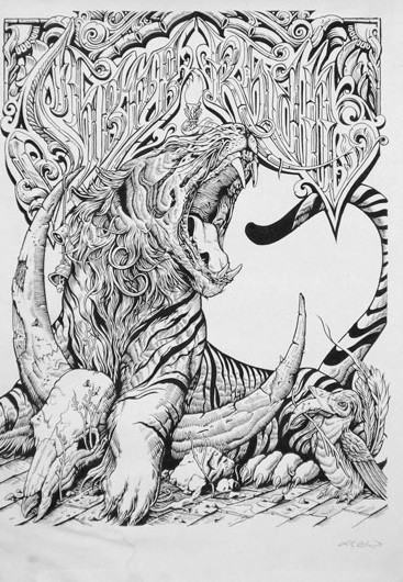 'Shere Khan' ink drawing by Andrew Ghrist for his show 'Tiger! Tiger!' at Galerie F
