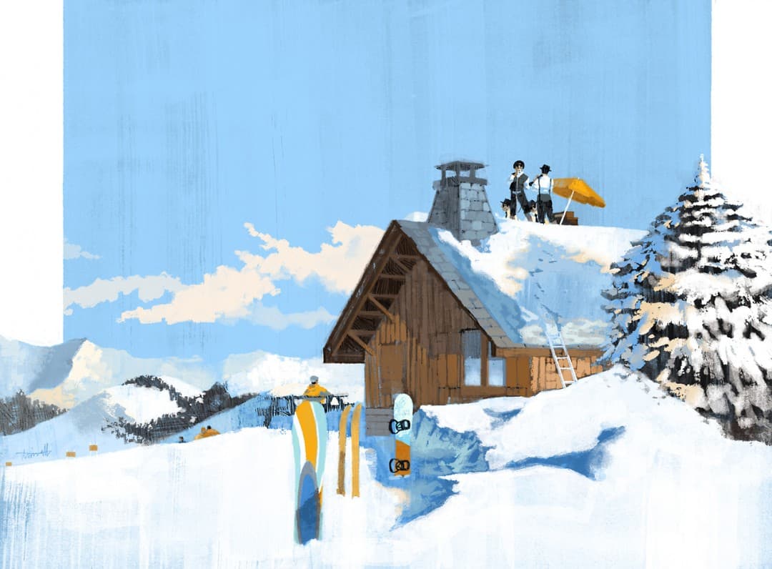 Marc Aspinall's illustration for German WIngs in-flight magazine about the Morzine ski resort.
