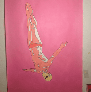 Painting in progress by Sonny Day for his solo show 'Pink Fist'
