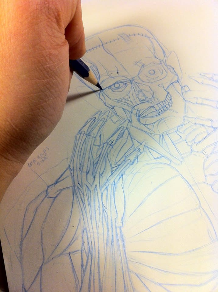 Brian Ewing doing the pencils for his Melvins gig poster.