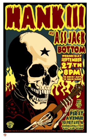 Brian Ewing's gig poster for a Hank III show
