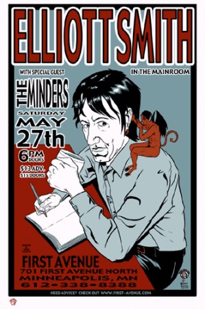 Brian Ewing's gig poster for an Elliott Smith show