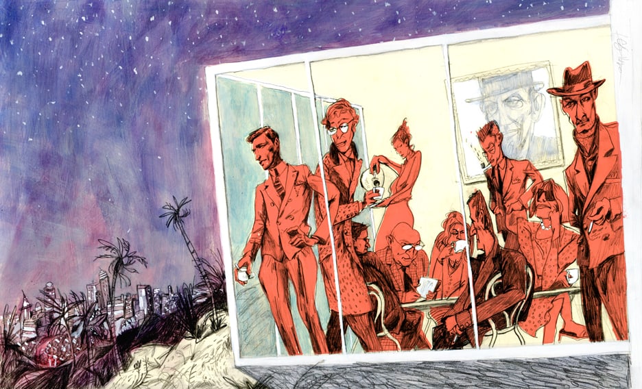 'The Friends of Abe' illustration for Malibu Magazine by Les Herman