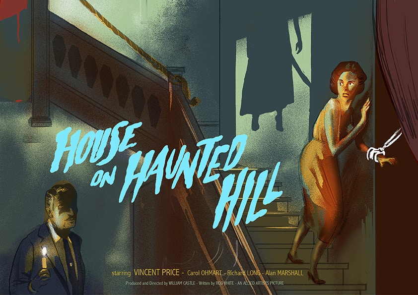 Jonathan Burton's preliminary sketch for 'House on Haunted Hill' for Mondo