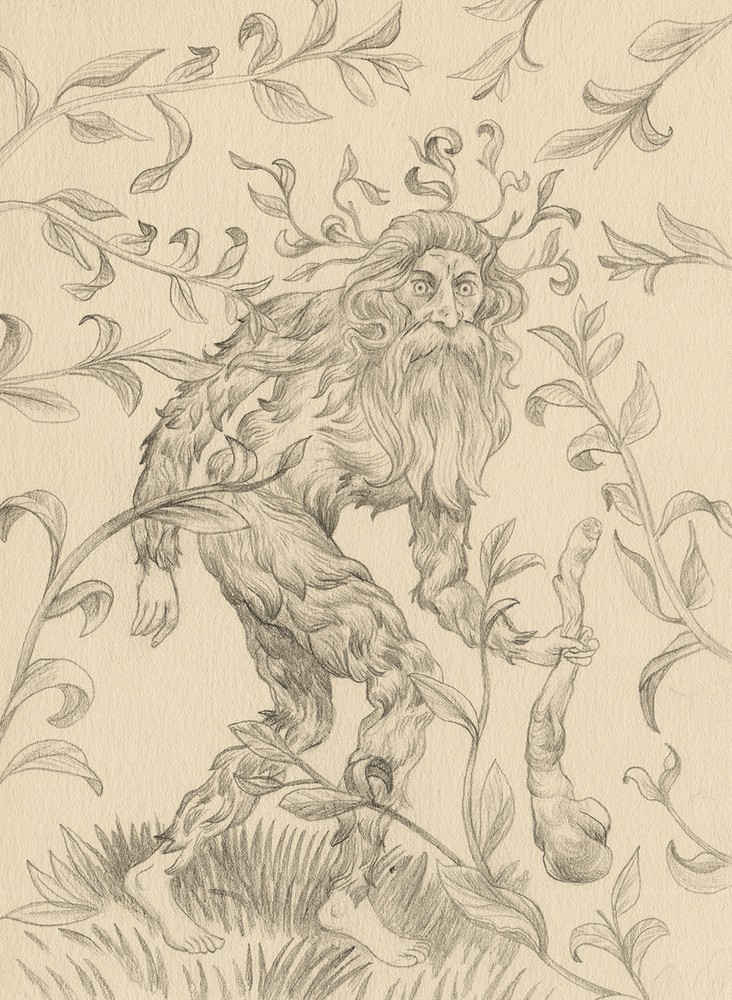 Pencils for 'The Woodwose Wild Man' by Jonathan Burton for Fortean Times