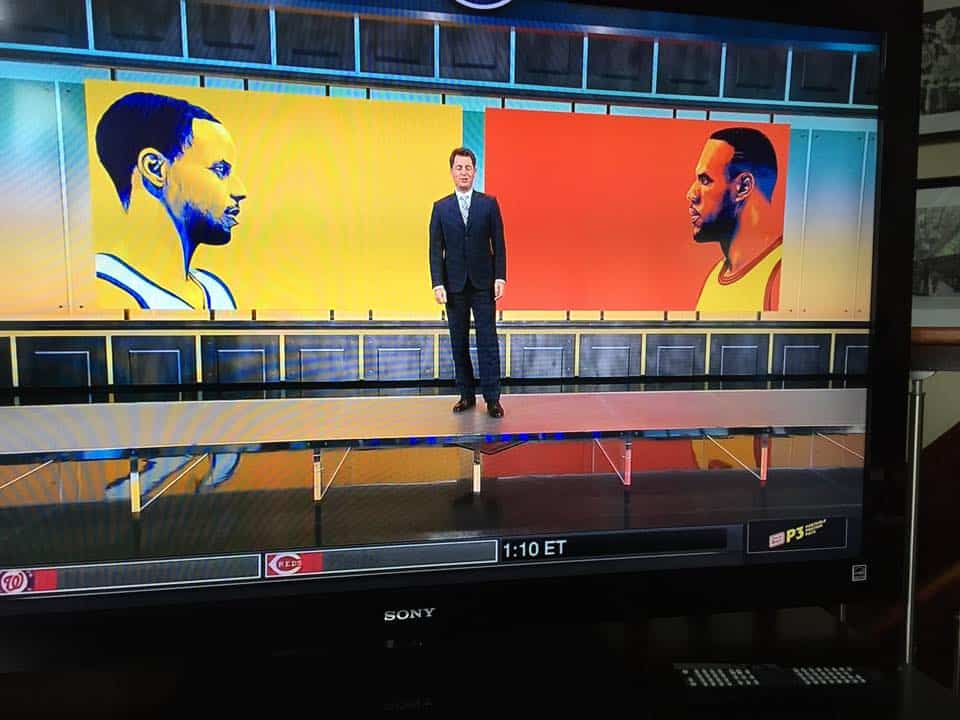 Oliver Barrett's illustration for ESPN's coverage of the 2015 NBA Finals on air