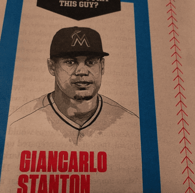 Illustration of the Florida Marlins' Giancarlo Stanton by Oliver Barrett in an issue of ESPN Magazine