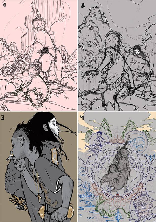 Sketches for the cover of 'The Divine'
