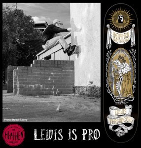 Board graphic for Lewis Threadgold's debut Pro model on Heathen Skateboards by Herman Inclusus