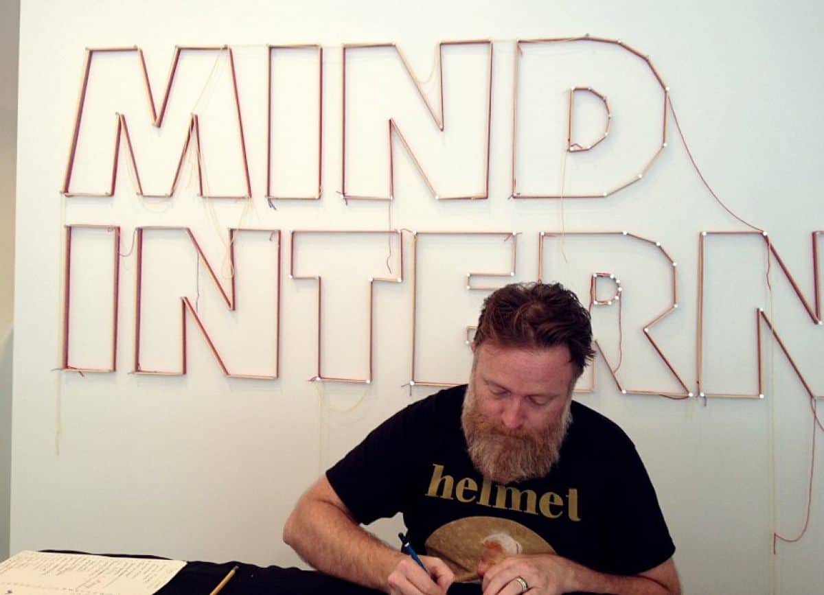 Sonny Day at Mondo Gallery interviewing for his Mind Intern exhibit | photo by Scott Wampler