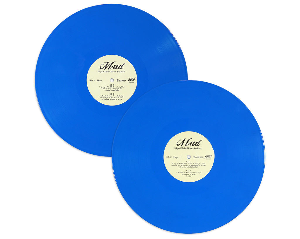 Juniper blue vinyl records for the Mondo release of David Wingo's score for 'Mud'