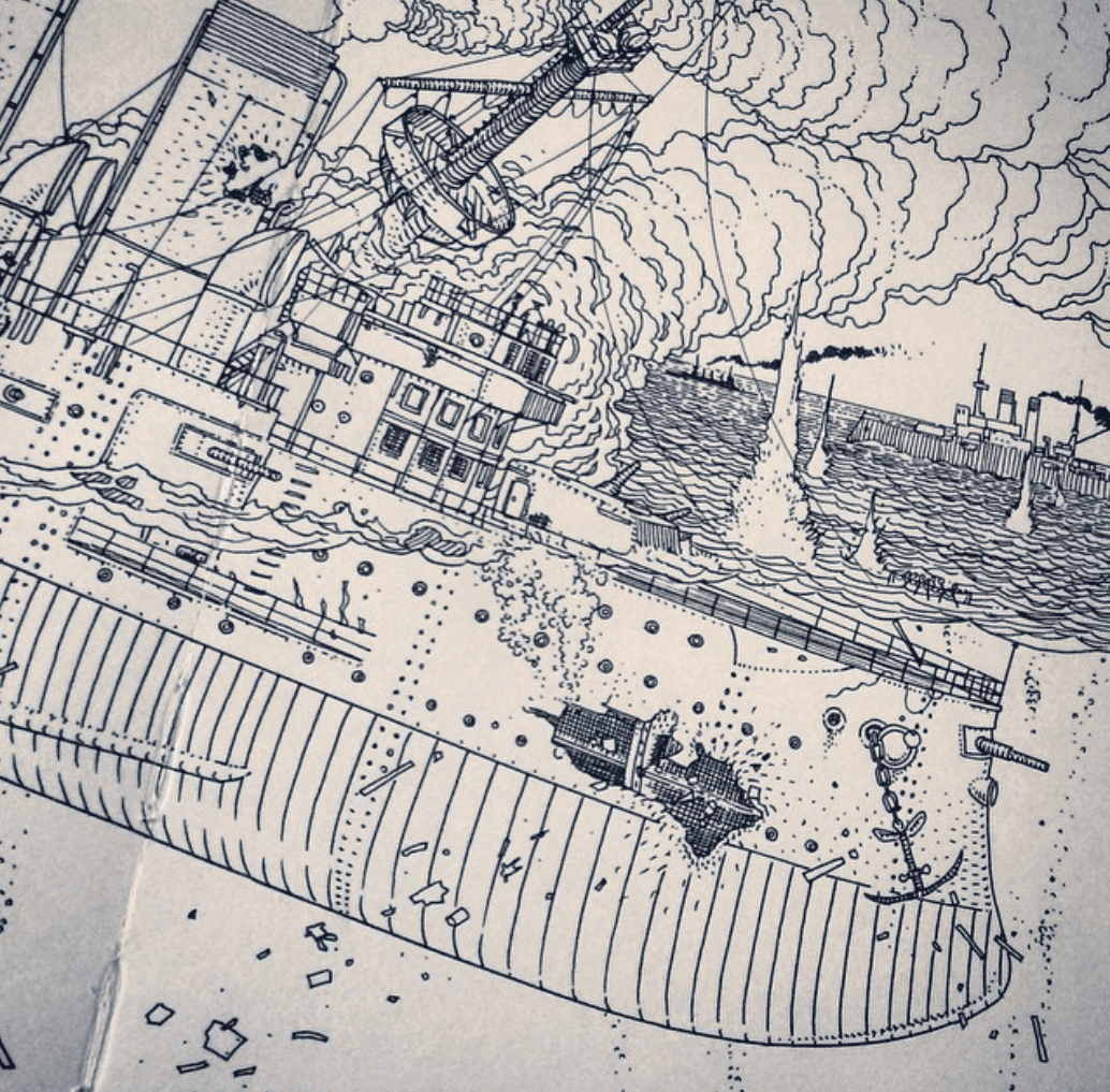 'The Battle of Tsushima' (Sketch) by Jared Muralt for Info•Rama