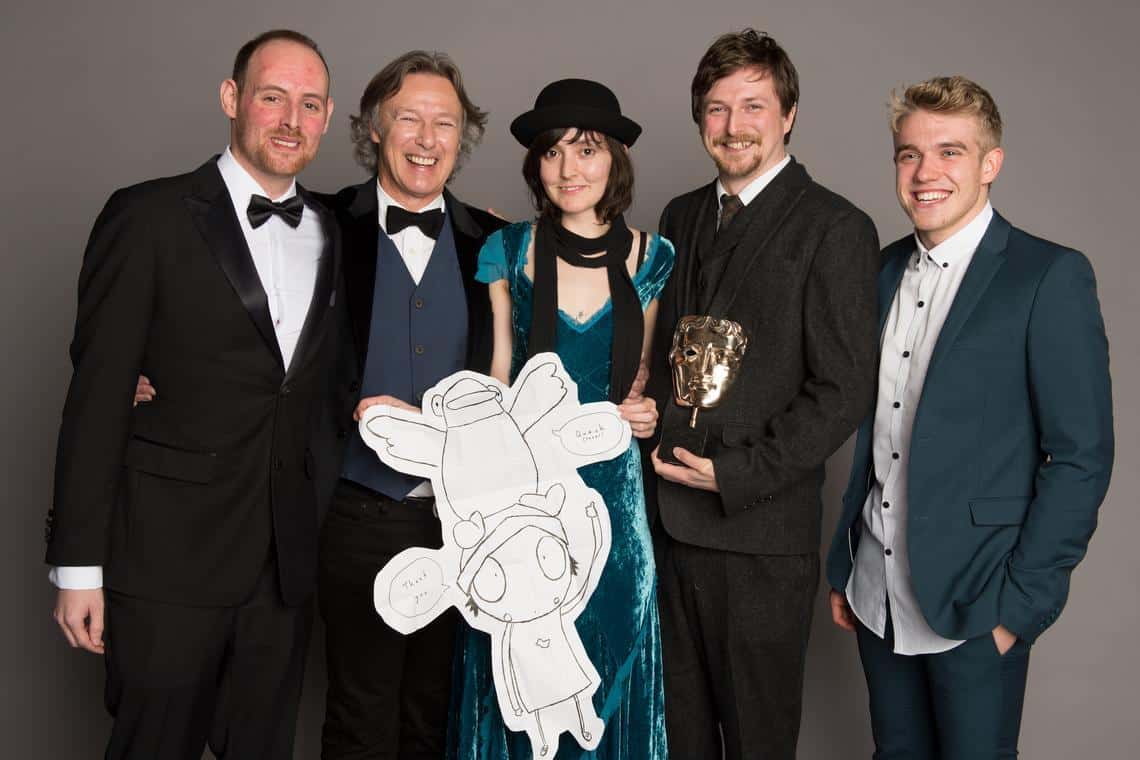 The 'Sarah and Duck' team on the evening of their 2014 BAFTA win