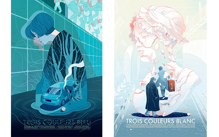 'Bleu' & 'Blanc' by Victo Ngai for Black Dragon Press' 'Three Colours Trilogy'