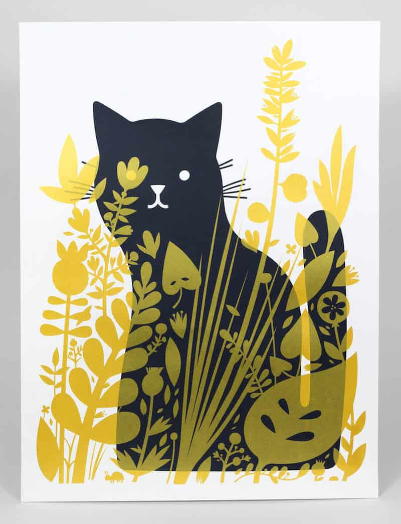 'Cat Behind Plants' by The Little Friends of Printmaking