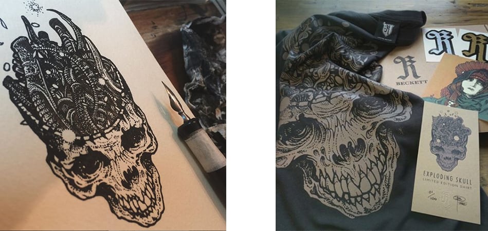 'Exploding Skull' sketch and products offered by Richey Beckett