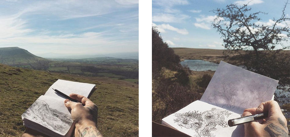 From his Instagram, Richey Beckett sketching in his natural habitat