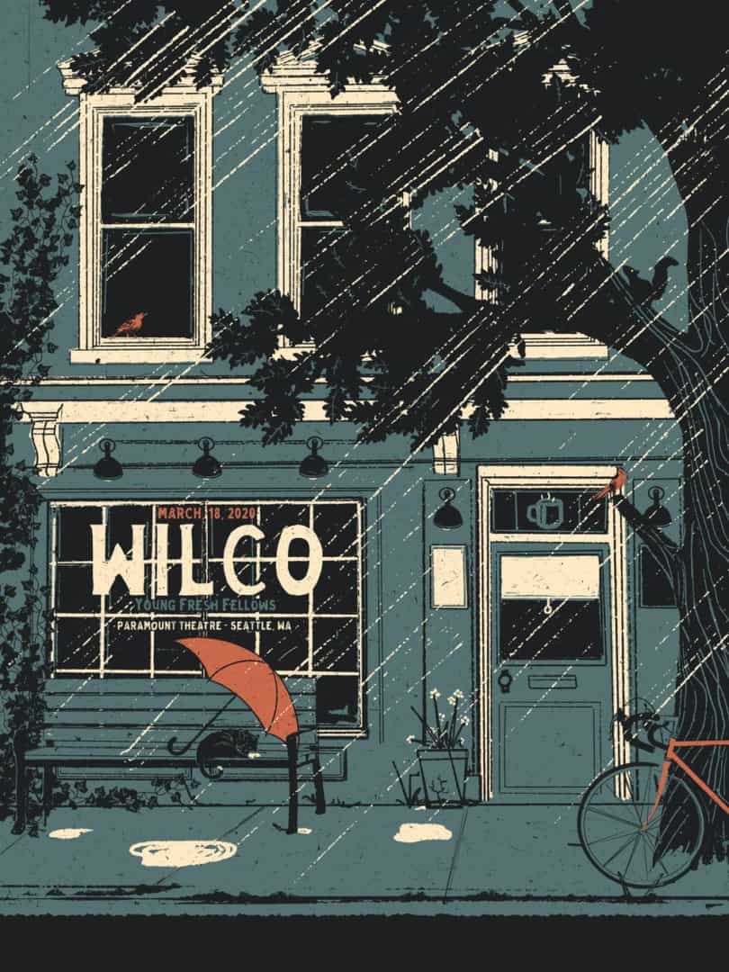 gig poster for Wilco's cancelled March 2020 show at Seattle's Paramount Theatre by ND Tank